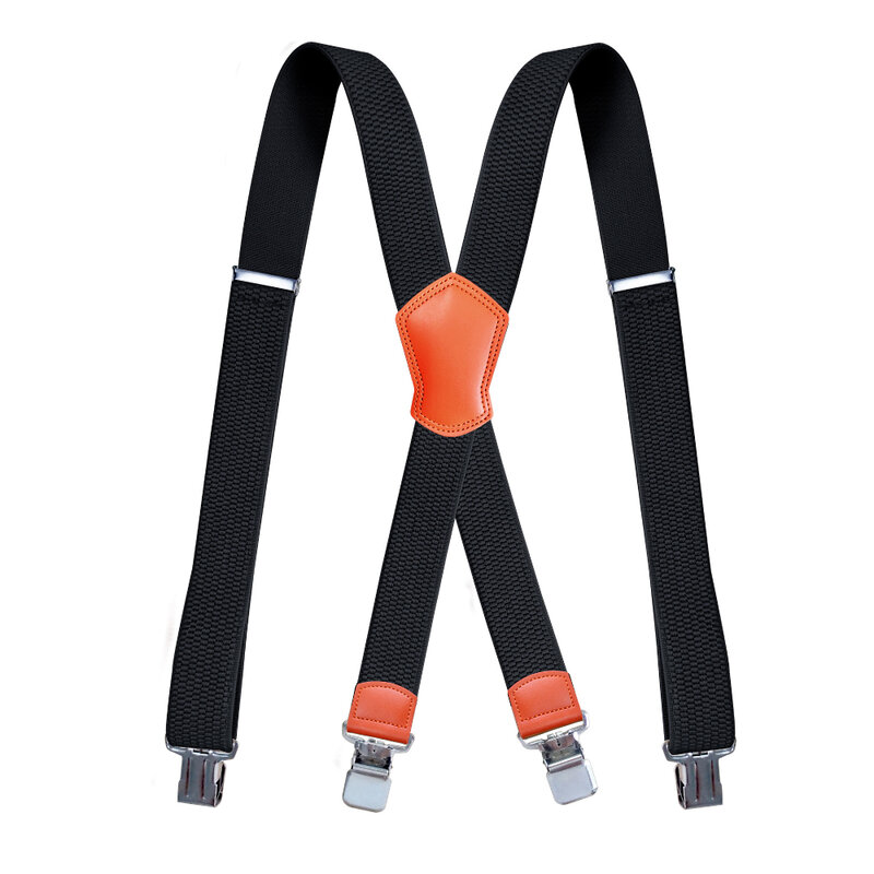 Celana Suspender tugas berat, x-back lebar 3.5cm dengan 4 klip logam kuat celana panjang elastis yang dapat disesuaikan, tali kawat gigi aksesoris mode Pria