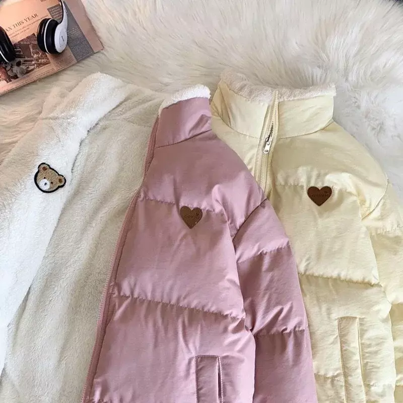 Jmrs carino ricamo parka cappotto donna inverno moda coreana spessa giacca calda allentata Design fronte-retro vestiti rosa per studenti