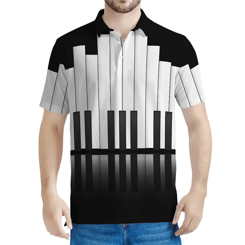 男性と女性のためのピアノキーボード,3Dプリントポロシャツ,半袖トップス,夏,ストリート,ラージ,クリエイティブなTシャツ