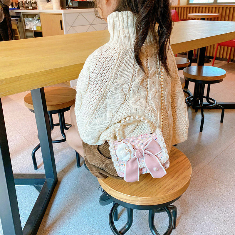 Borsa a tracolla da ragazza borsa a mano con perle di fiori borsa a tracolla con tracolla a forma di coniglio con nodo a fiocco borsa a tracolla per bambini principessa regalo di compleanno
