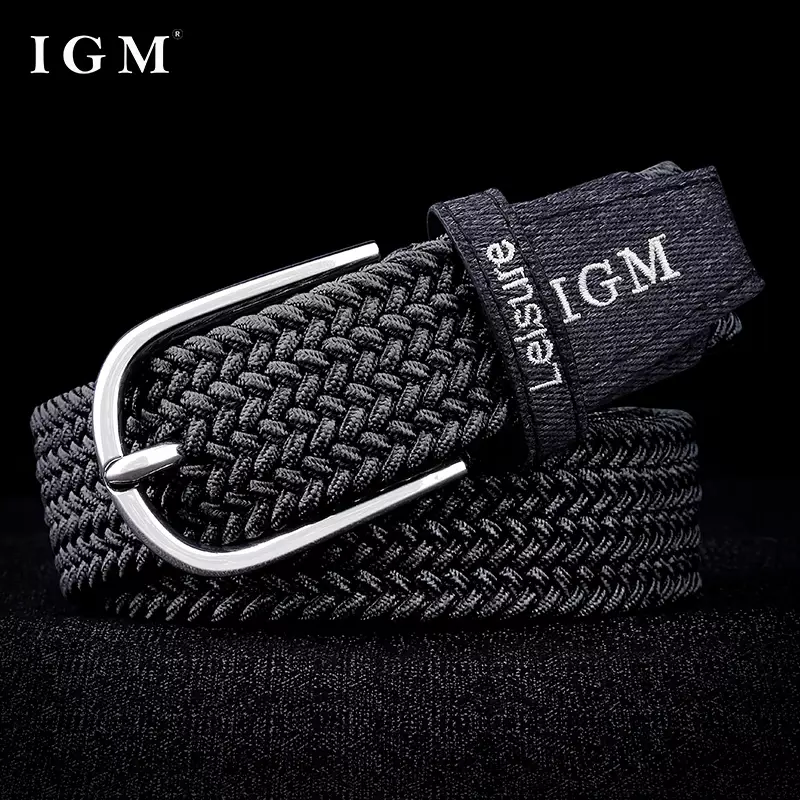 IGM-cinturón elástico tejido transpirable con personalidad para hombre, cinturón de lona versátil para jóvenes estudiantes