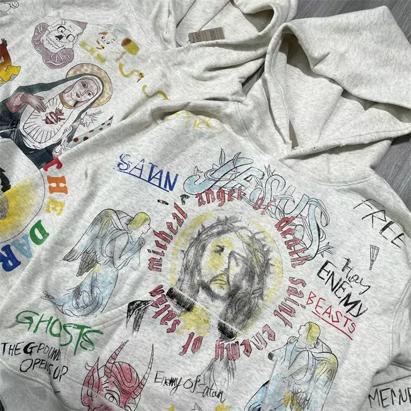 2024SS Saint Michael Hoodies 1:1 Pria Wanita kualitas terbaik kebesaran Vintage Sweatshirt