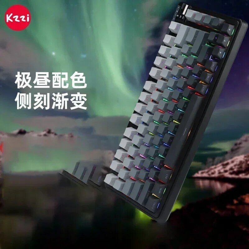 Kzzi-K75Lite Teclado mecânico, Bluetooth sem fio, PBT E-Sports Gaming, Keycaps retroiluminados RGB, Modo 3, 2.4G, Presentes
