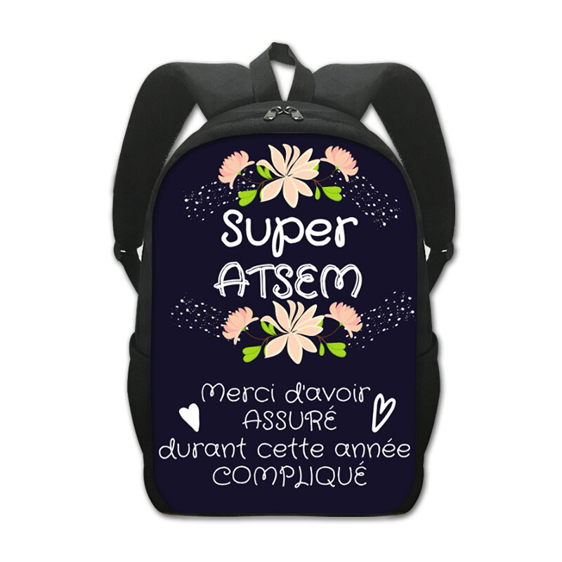 Super Atsem Merci Maitresse torba z nadrukiem estetyczne torby szkolne z grafiką dla uczniów plecak na laptopa dzień nauczyciela prezent z okazji ukończenia szkoły