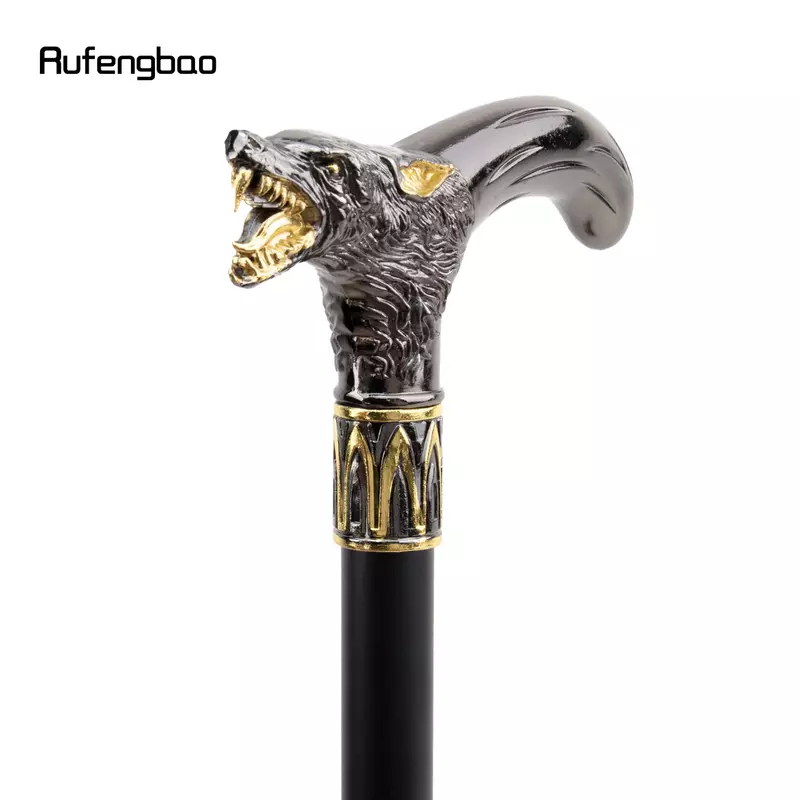 Goldener schwarzer Wolfskopf beißen Gehstock Mode dekorative Gehstock Gentleman elegante Cosplay Rohr knopf Crosier 93cm