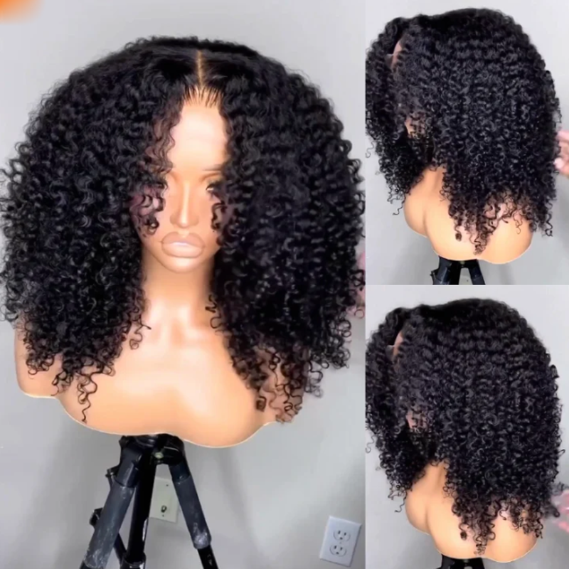 Long Natural Kinky Curly Lace Front Wig para mulheres, preto, macio, sem cola, cabelo do bebê, pré-arrancadas, resistente ao calor, 180 Densidade, 26"