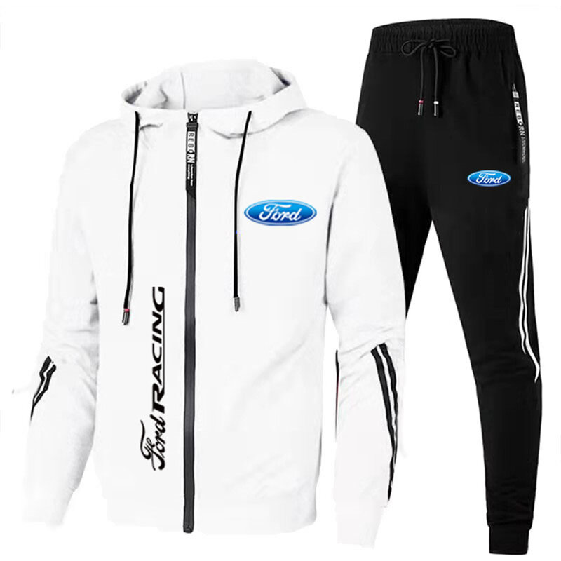 Setelan baju olahraga kasual baru pakaian atletik Set Hoodie bercetak Logo mobil Ford Set 2 potong pakaian atletik lari luar ruangan M-3XL