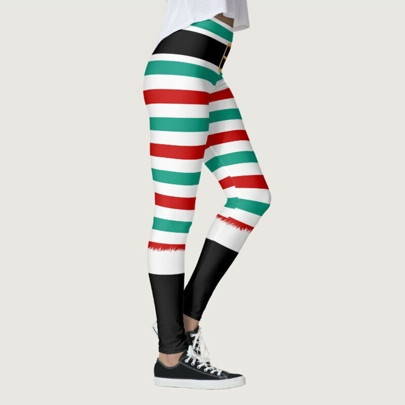 Calças estampadas sem costura de Papai Noel para mulheres, leggings de cintura alta, calça fina de fitness, legging push up, calças esportivas, calças justas de ginástica