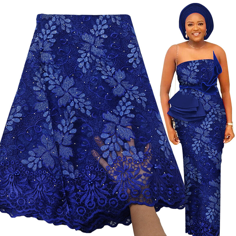 Bestway Elegant African Lace Fabric 5 Yards High Quality Rhinestone Soft French Tulle Nigerian Wedding Asoebi Women Dress Laces