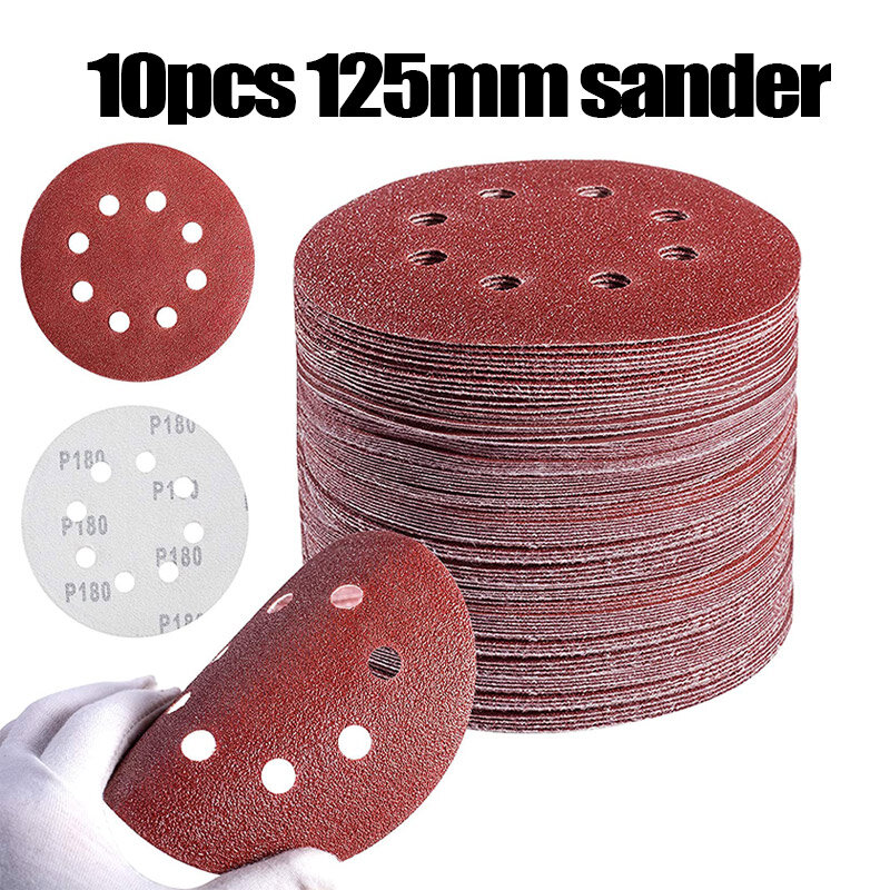 10PCS 5 Inch 8 Hole Sanding Discs Hook and Loop Adhesive Sandpaper 125MM for Random Orbital Sander 40-3000 Grits Abrasive Sheets