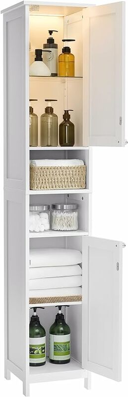 Gabinete de almacenamiento delgado para baño, gabinete estrecho independiente con estantes ajustables, compartimentos abiertos, para espacios pequeños