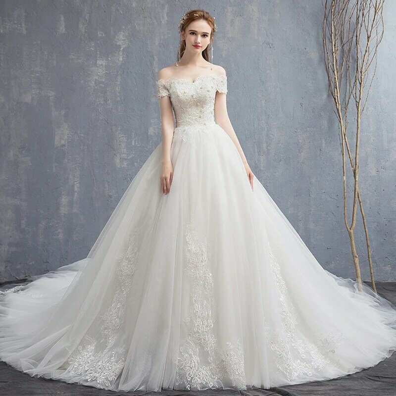 2024 Robe Wedding A Line Tank abito da sposa scollo A barca pizzo floreale Appliqued abito da sposa abito da sposa Vestidos de Noiva elegante