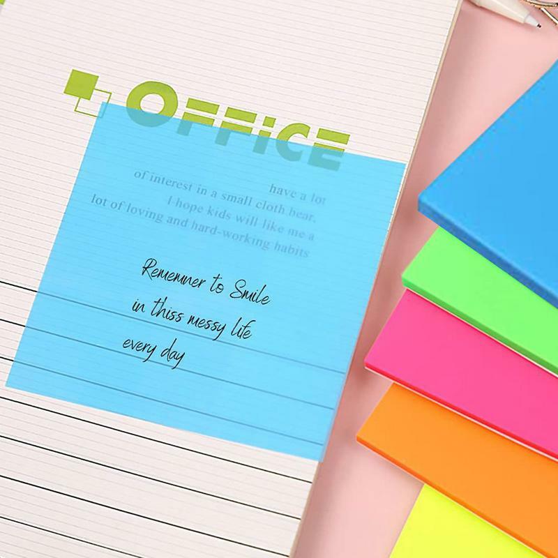Transparente Self-Stick Nota Pads, notas claras pegajosas, PET Post Notes, material de escritório escolar, 5 cores sortidas, 3x3 polegadas