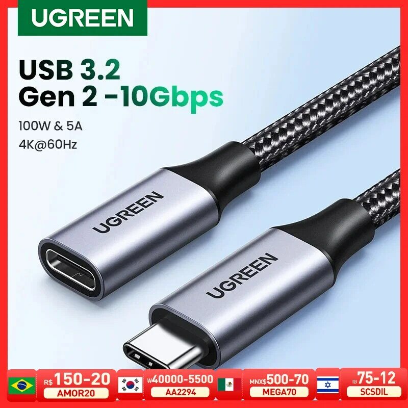 Ugreen Usb C Verlengkabel Type C Extender Cord USB-C Thunderbolt 3 Voor Xiaomi Nintendo Switch Usb 3.1 Usb Extension kabel