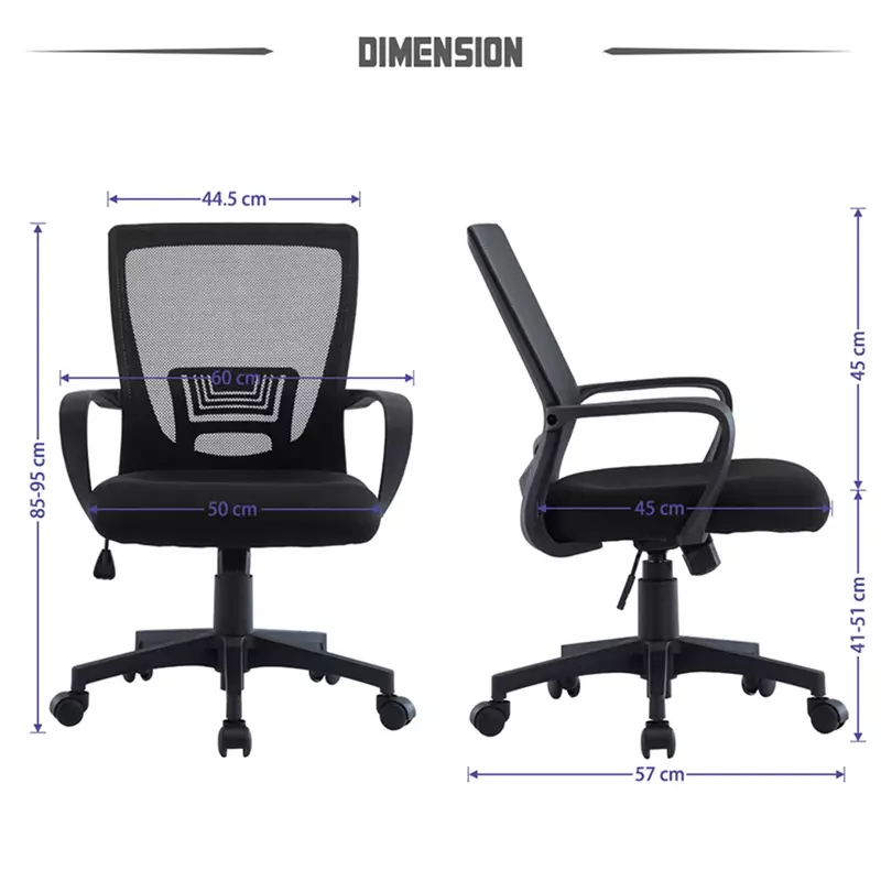 Kursi kantor dapat disesuaikan tengah belakang Mesh putar kursi kantor sandaran tangan tersedia hitam/abu-abu tua