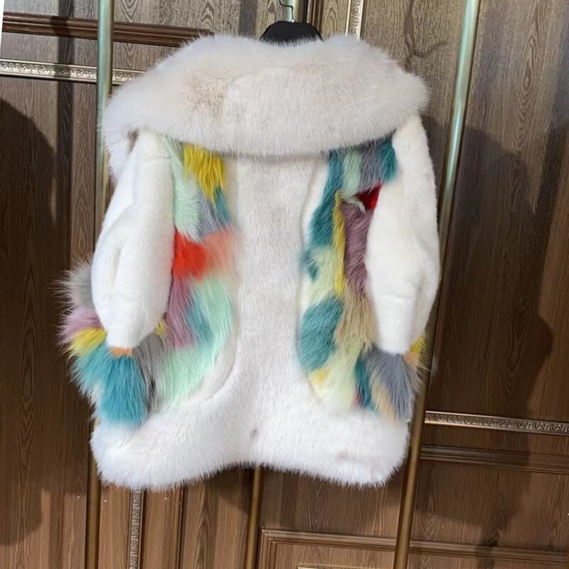 Europejska zimowa odzież damska ciepła z długim rękawem do połowy długości kurtka z futra lisa Casual Western Style grube futro płaszcz Jaqueta Feminina