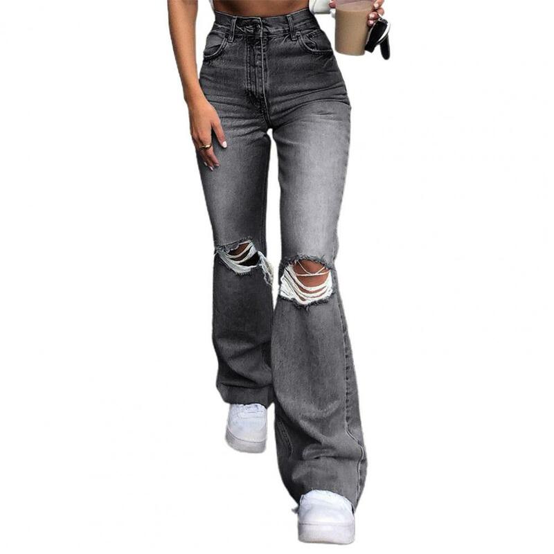 Ladies Jeans Breathable Stem-pipe Fashionable Summer Bell-bottoms Elastic Denim Pants for Shopping
