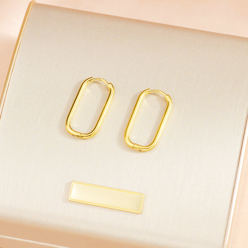 2pcs Luxury Geometric U-Shaped Buckle Gold Color Stainless Steel Earrings for Women Girls Wedding Party Jewelry Gifts
