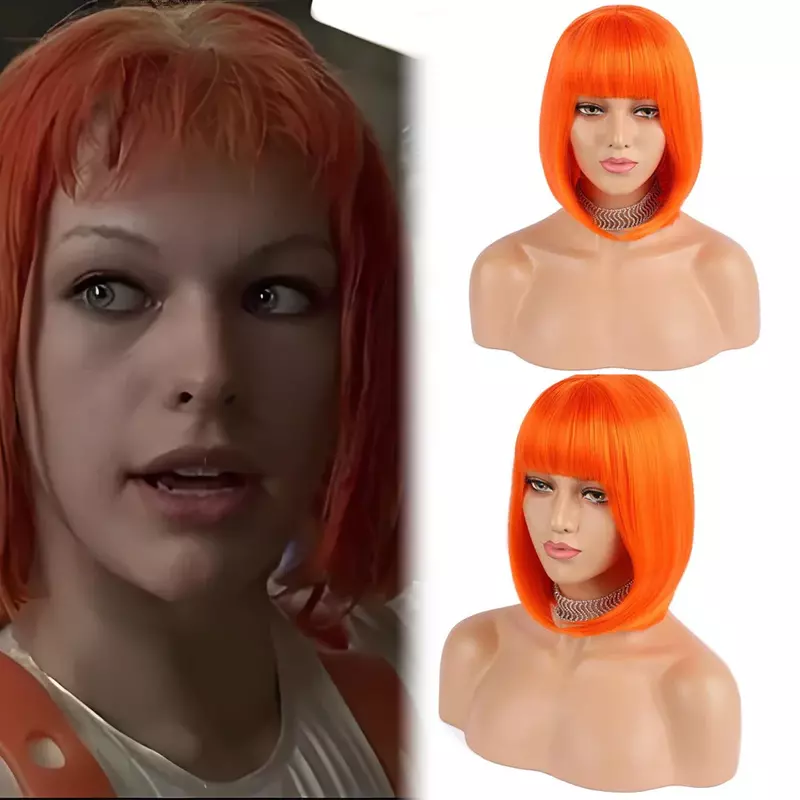 영화 다섯 번째 요소 Leeloo 코스프레 짧은 오렌지 헤어 가발, 내열성 합성 가발, 코스튬 액세서리 가발, 할로윈 소품