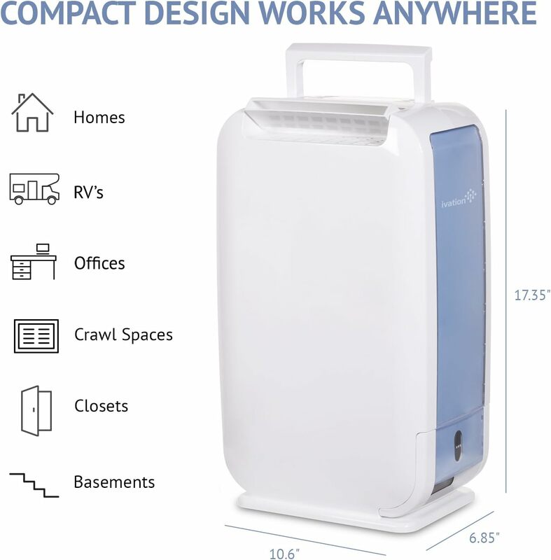 Ivation 13-Pint Small-Area Desiccant Dehumidifier Compact and Quiet - With Continuous Drain Hose for Smaller Spaces, Bathroom