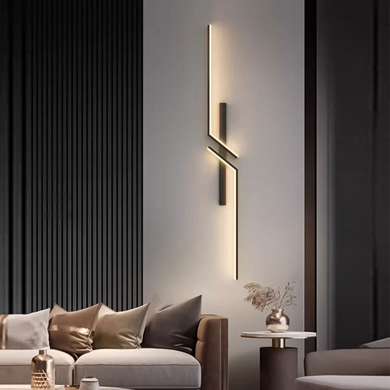 Lampu Dinding LED Strip panjang, lampu pencahayaan dinding LED emas hitam untuk latar belakang Sofa kamar tidur dalam ruangan