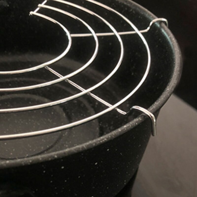 D0AB Durable Rust-proof Stainless Steel Semi-circular Frying Pan Shelf Heat-resistant