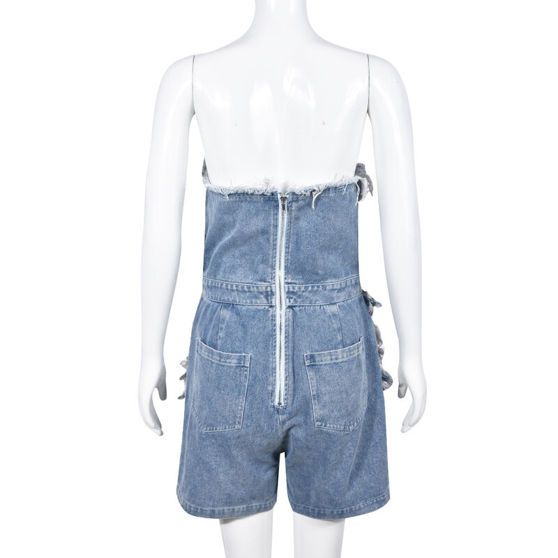 Modne wyrwane kombinezon dresowy casualowe Bodycon krótkie damskie kombinezony letnie ubrania Streetwear pajacyki