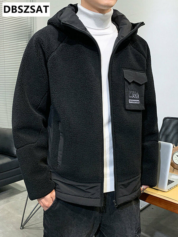 Winter Men's Warm Jacket 2022 New Fashion Streetwear Chest Pockets Hooded Windbreaker Thicken Fleece Parka Thermal Coat