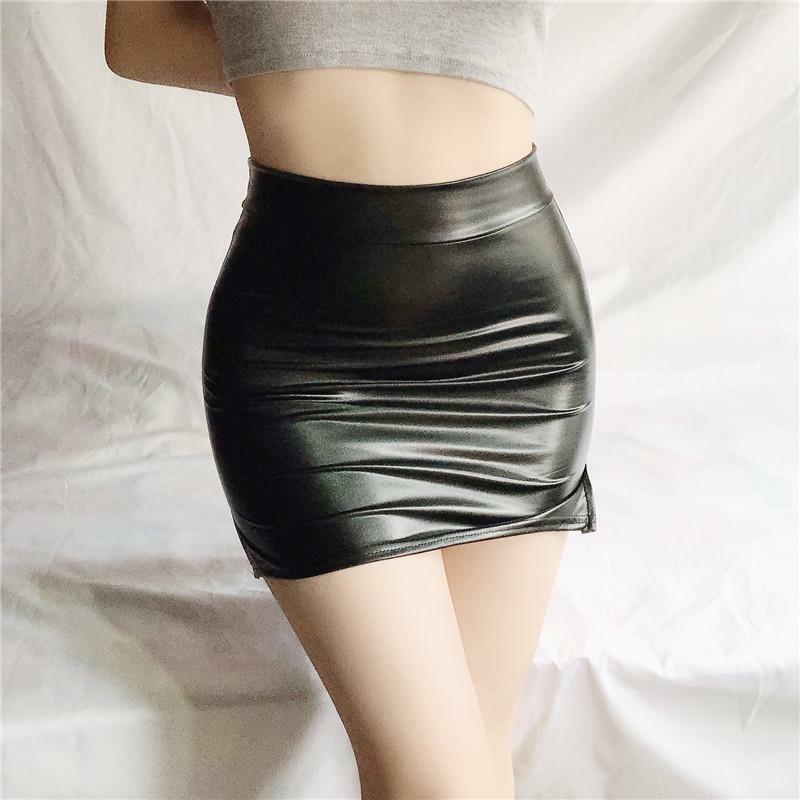 Minifalda de cuero de poliuretano para mujer, lencería Sexy de talla grande, sin forro, Sexy