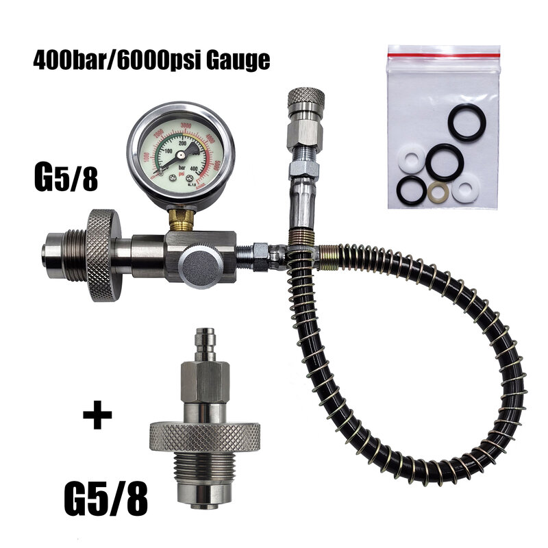 HP Filling Station Chargeing Adapter DIN Connector HPA Scuba Diving With G5/8 Connector Stainless Steel 6000psi/400bar Gauge