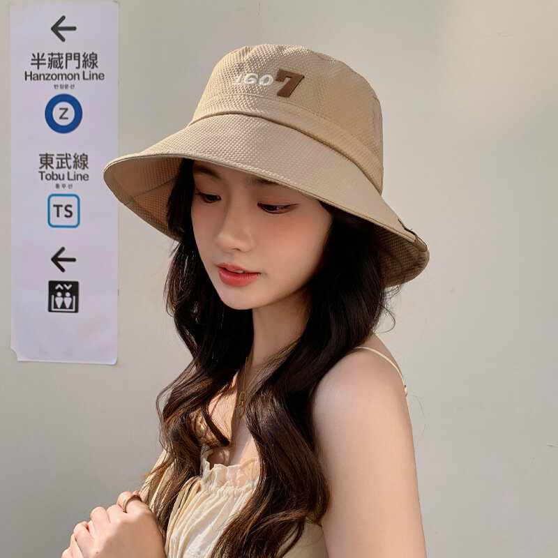 Chapéu de sol estilo coreano feminino, versátil, elegante, versátil, rosto pequeno, pescador, primavera, outono