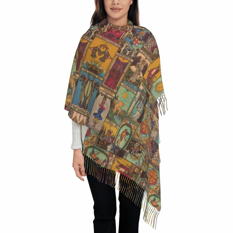 Printed The Major Arcana Of Tarot Vintage Patchwork Scarf Men Women Winter Fall Warm Scarves Occult Witch Spiritual Shawl Wrap