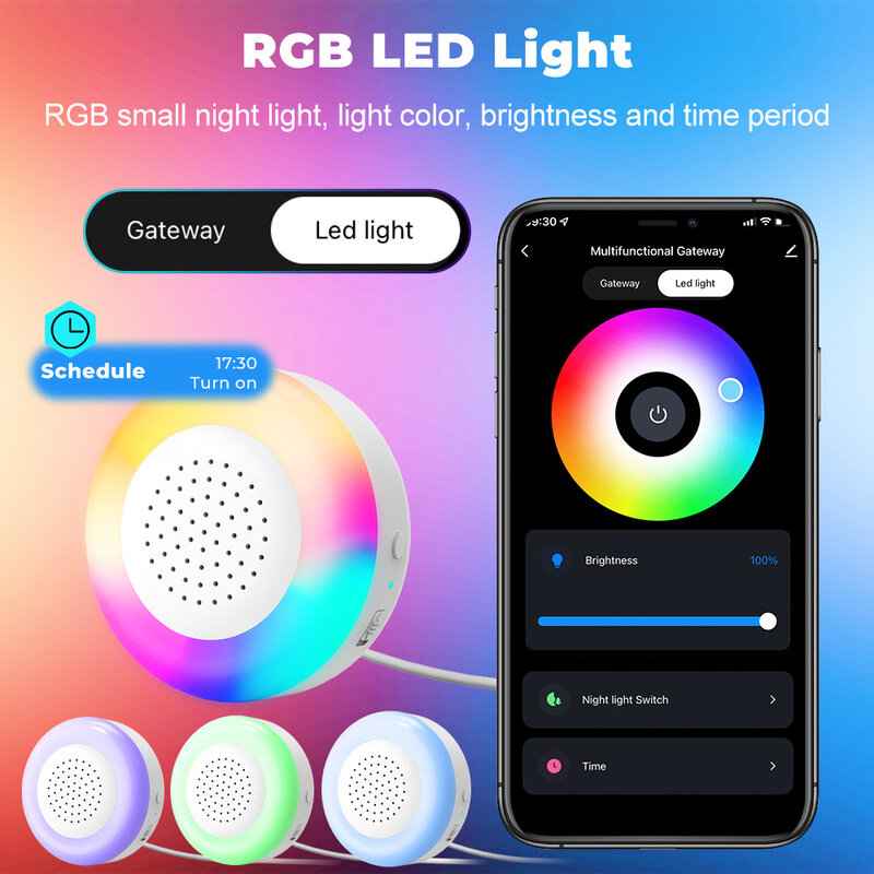 Lonsono-Multi Function Wireless Zigbee Hub, Tuya Smart Home, Malha Central, Bluetooth-Compatível com Luz Noturna RGB, Alarme de Sirene
