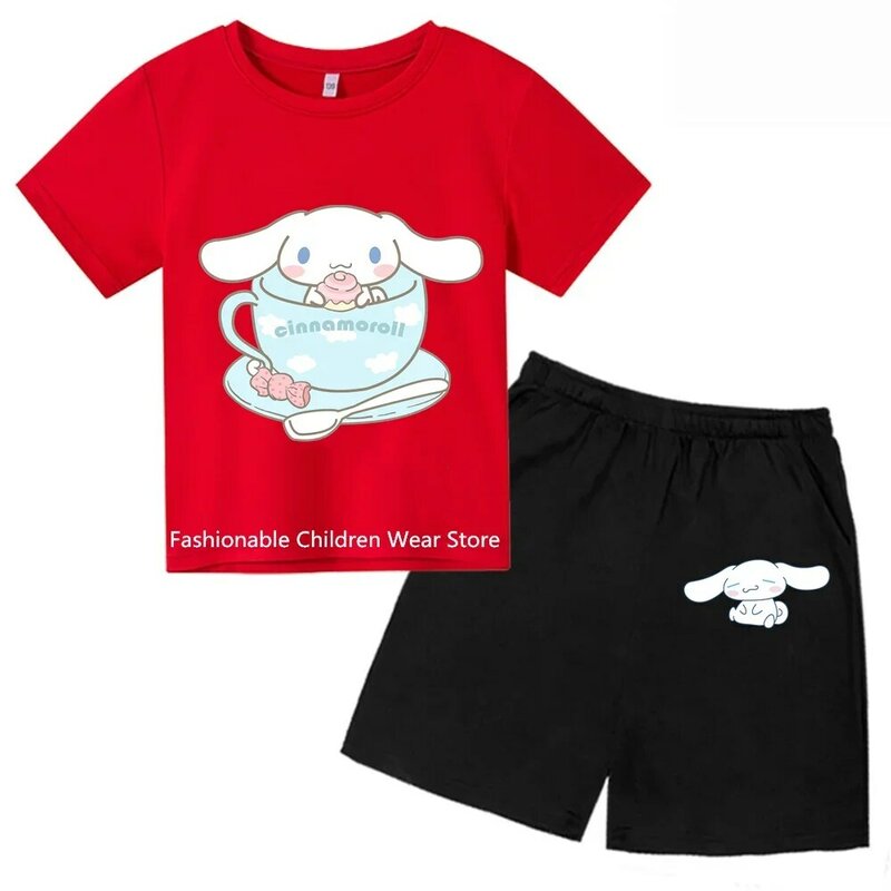 Cinna moroll 2024 niedlichen Druck Kurzarm Ensemble Kinder T-Shirt bequeme Kleidung für Jungen Mädchen Sommer Freizeit ausflüge