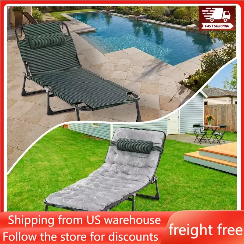Two-piece Folding Camping Cot Bed W/Mat for Adults Adjustable 4 Position Heavy Duty Outdoor Lounge Chair for Camping Pool Beach