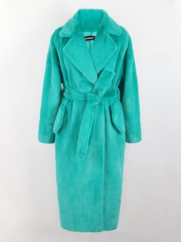 Nerazzurri-女性用の豪華なファーコート,長くてふわふわのグリーン,パープル,冬用,ラグジュアリー,ベルト,新しいコレクション2022