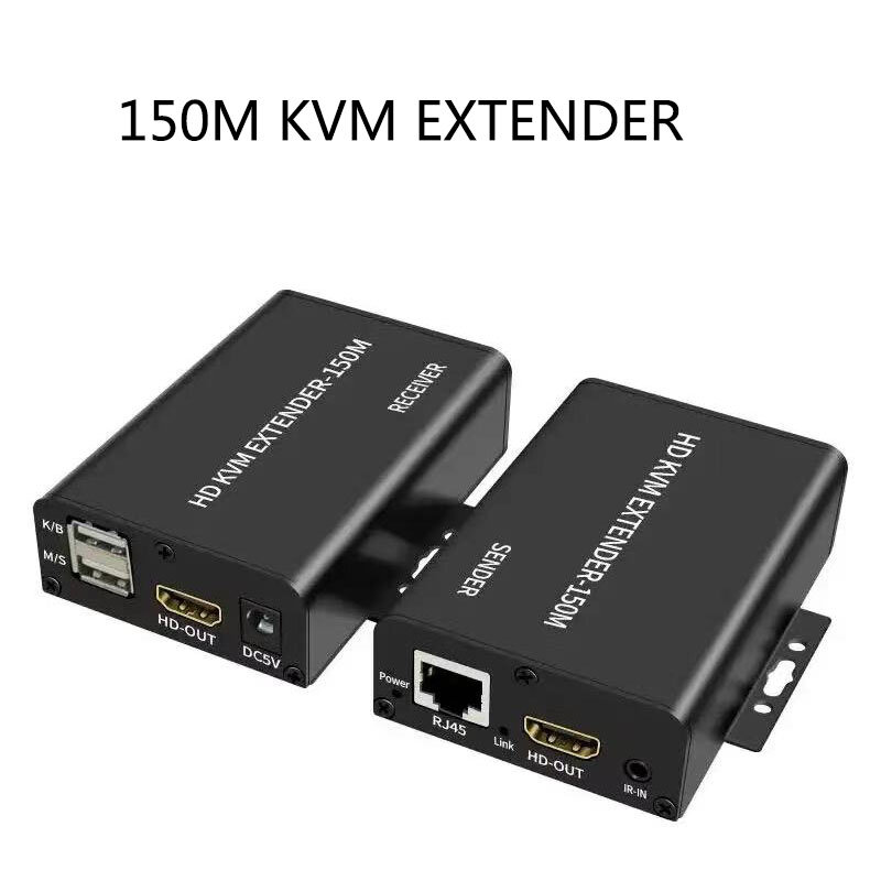 Extensor de vídeo KVM de 150M, adaptador compatible con HDMI, extensión KVM, USB-A de salida en bucle, teclado, ratón, Metal, RJ45, Lan, Ethernet
