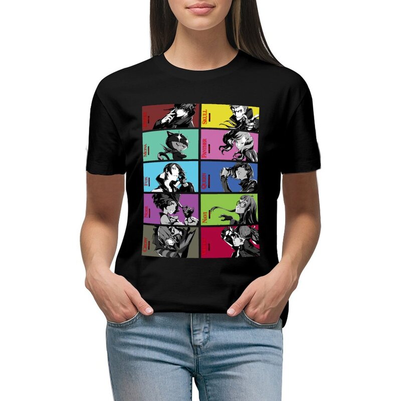 Persona 5-Royal-Phantom Thieves and Partners T-shirt para mulheres, roupas vintage, tops de verão