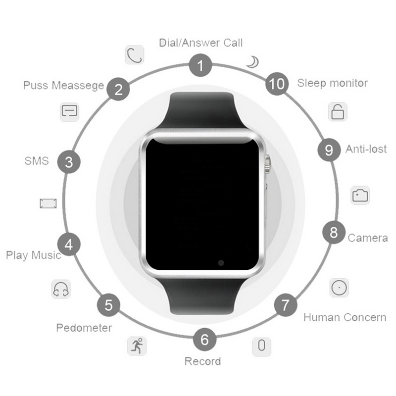Смарт-часы A1/мужские Смарт-часы A1/android/женский подарок Bluetooth Смарт-часы Sim телефон часы Поддержка Android OS для детей