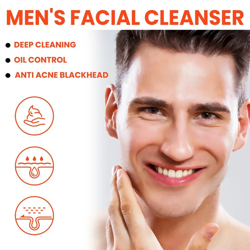 Lavagem facial para homens, limpeza profunda, hidratação, esfoliante, clareamento, poros, acne, remoção de cravos