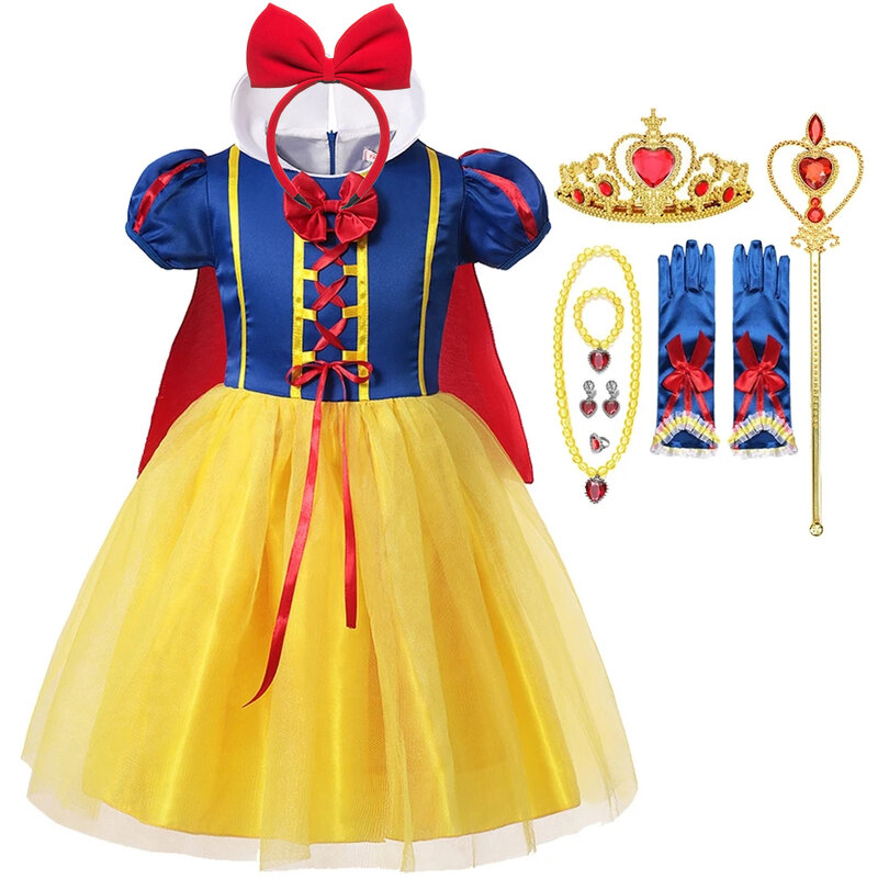 2024 Meisjes Kostuum Sneeuw Wit Fancy Dress Kids Carnaval Kerstfeest Prinses Kinderen Verjaardag Met Mantel Kleding Pruik