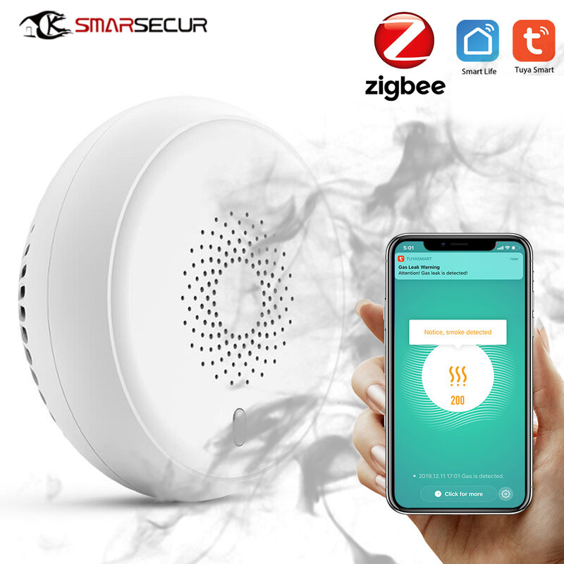Tuya Zigbee-Detector de humo, Sensor de humo, sistema de alarma de incendios altamente sensible