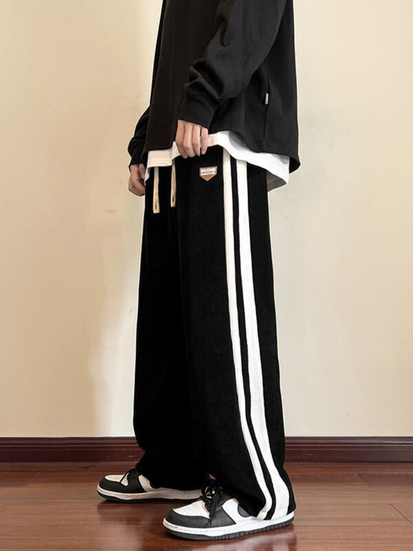 Calças largas de veludo vintage feminino, calça folgada casual, streetwear de Harajuku, calça feminina de inverno, moda básica
