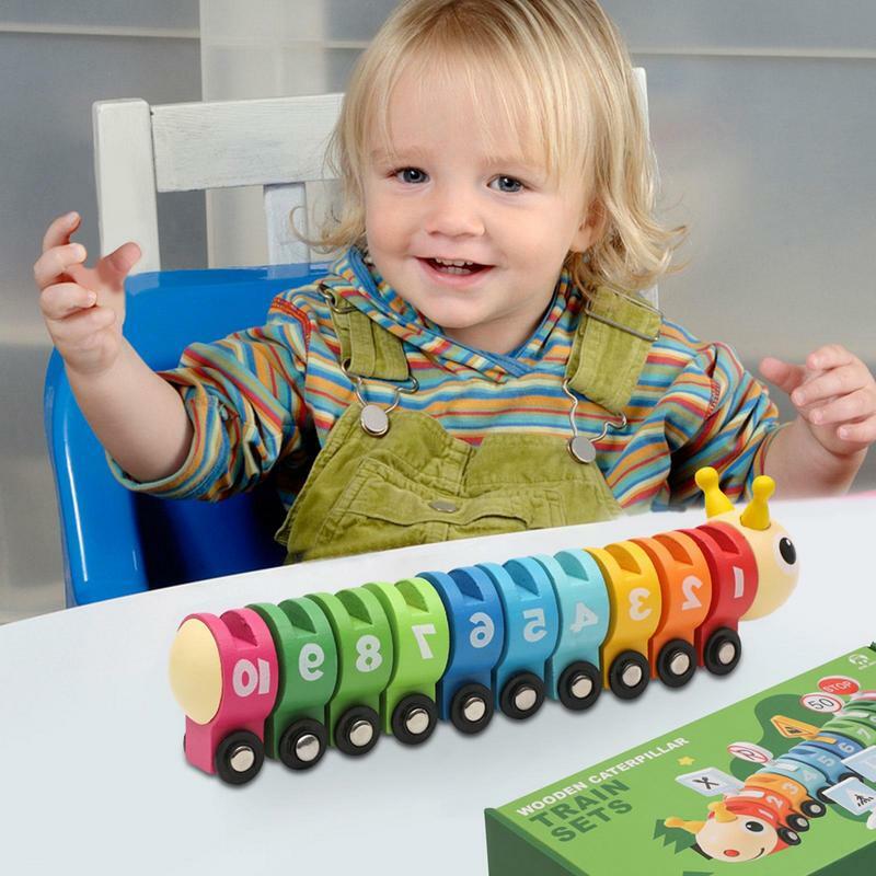 Kształt gąsienicy numer z drewna kolejka dla dzieci rozwój umiejętności motorycznych Montessori nauka w przedszkolu zabawka matematyczna prezent dla dzieci