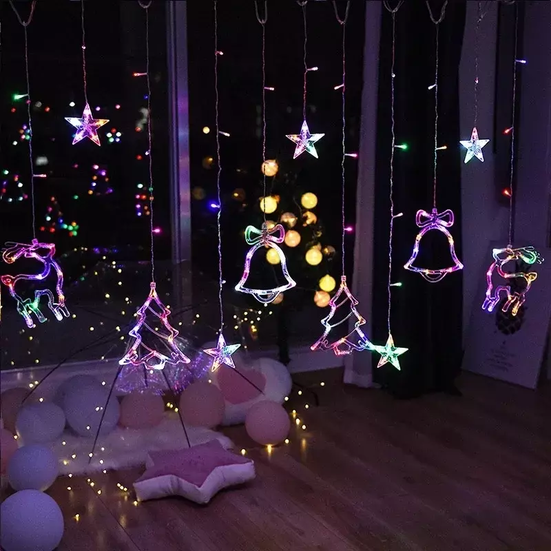 LED 스타 램프 커튼 화환 요정 스트링 조명, 크리스마스 장식, 휴일 웨딩 파티, 2023 새해 장식, 야외