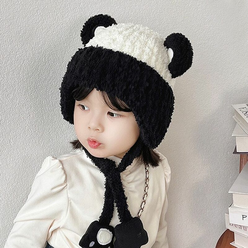 Ветрозащитная детская шапка с защитой ушей, утепленные детские вязаные шапки с милыми медвежьими ушками, мягкая мультяшная зимняя детская шапка с пандой/кроликом/лягушкой