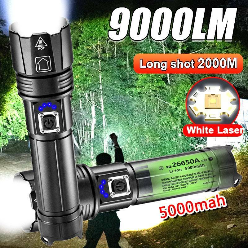 LED de alta potência lanterna recarregável de longo alcance, tocha tática, zoom lanterna USB mão para acampar, ao ar livre e uso de emergência