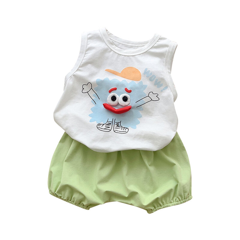 Ins-Conjunto de ropa de 2 piezas para bebé, Tops finos de algodón sin mangas, pantalones cortos sueltos sólidos, traje para niño pequeño, 2024