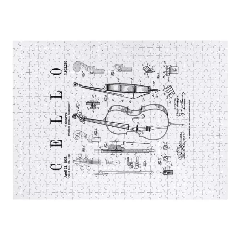 Vintage patente violoncelista desenho impressão Jigsaw Puzzle, Personalizar, Violoncelo