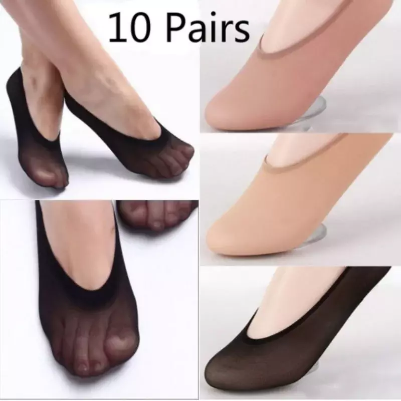 Calcetines invisibles con forro de zapatos para mujer, 10 pares, para verano, para bailarina, calcetín Delgado, zapatillas transparentes